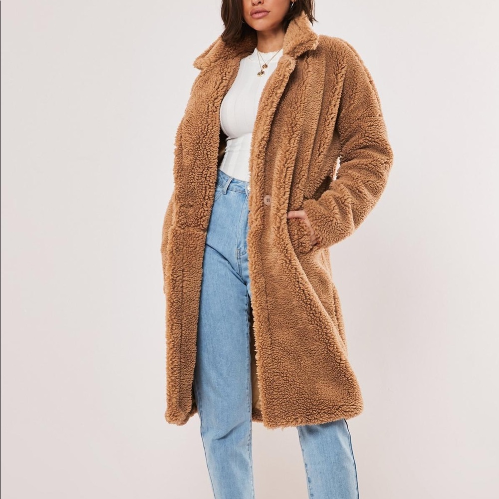 tan oversized borg teddy coat